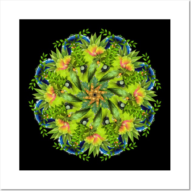 lime green parrots mandala Wall Art by burenkaUA